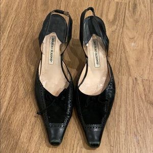 Black suede Manolo Blahnik slingback pumps size 41